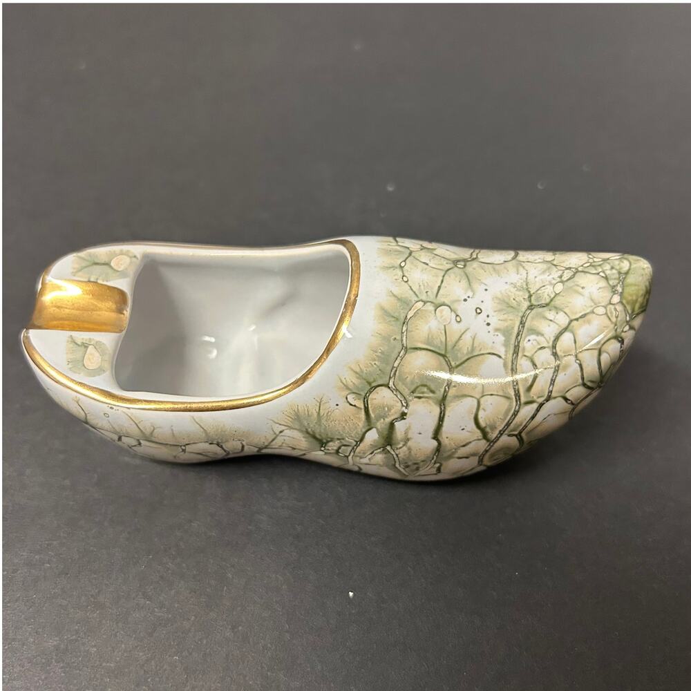 Vintage Made in Holland Personal Ceramic Clog Ashtray Green Gold‎